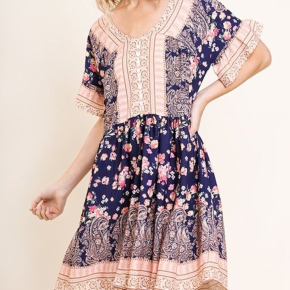 Umgee dress navy floral L - Picture 2 of 10